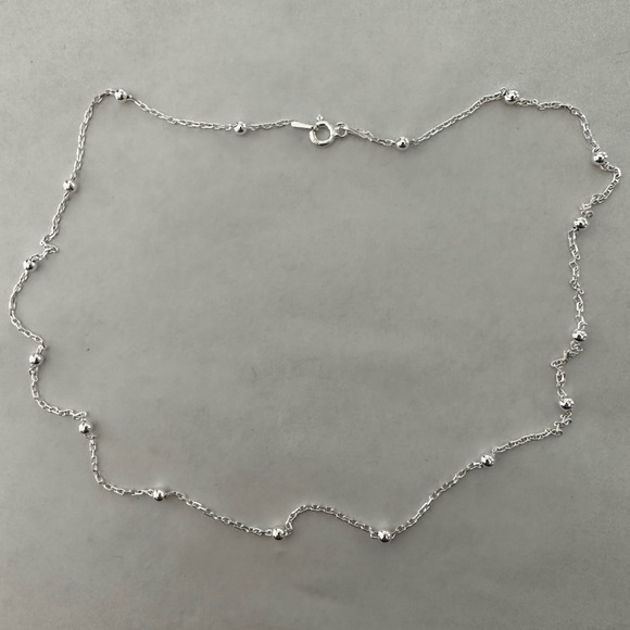 925 Silver 17.5" 2mm bead chain necklace - Picture 2 of 6